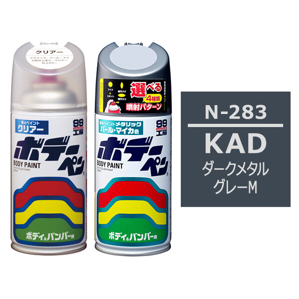 ボデーペン（スプレー塗料） 【N-283】 NISSAN（ニッサン）・KAD・ダークメタルグレーM とクリアーのセット