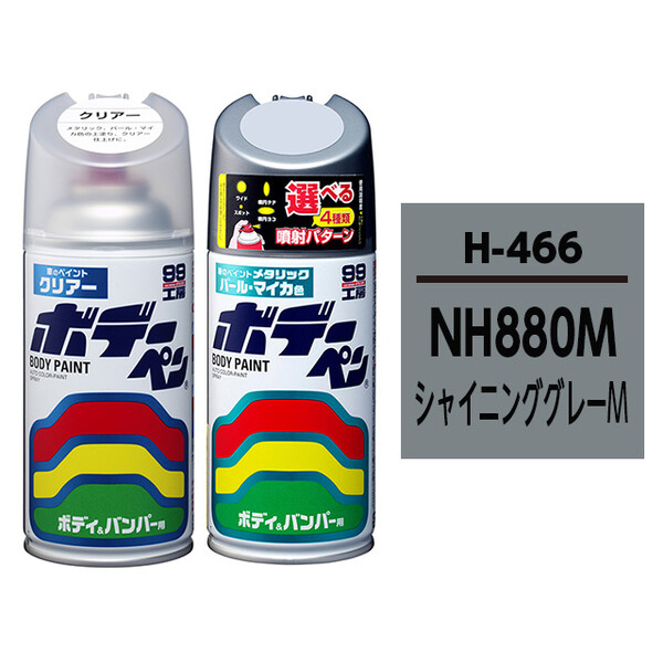 ボデーペン（スプレー塗料） 【H-466】 HONDA（ホンダ）・NH880M・シャイニンググレーM とクリアーのセット